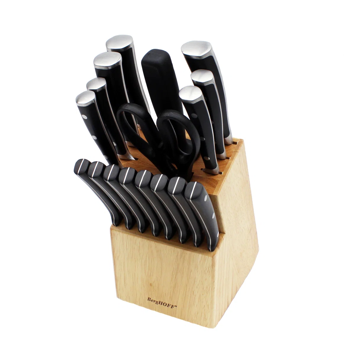 BergHOFF Essentials 18Pc Stainless Steel Triple Riveted Cutlery Block Set with 8 Steak Knives